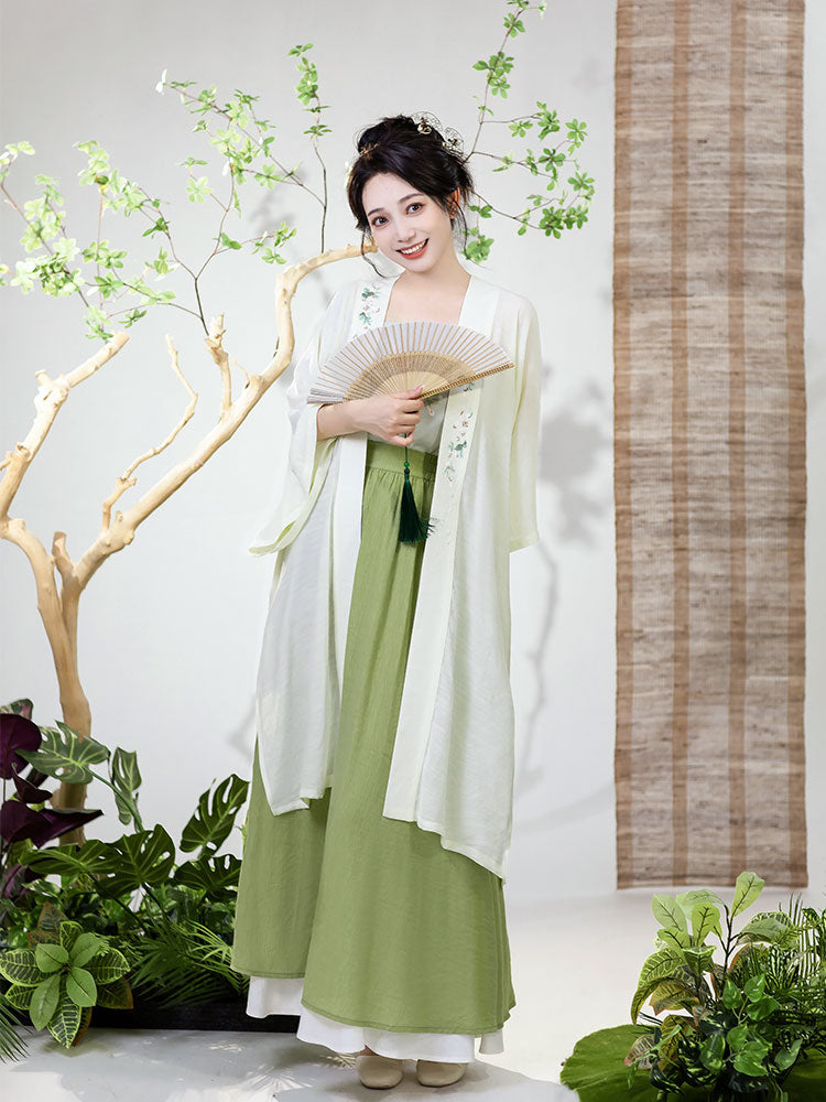 Green Modern Hanfu Dress for Women's Everyday Commute