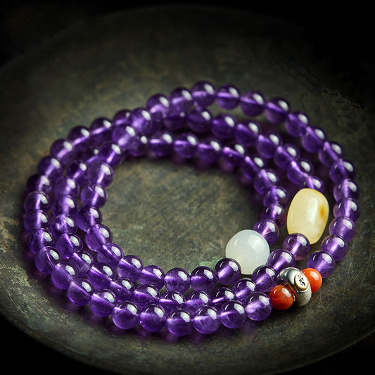 Multi-circle Natural Clear Purple Amethyst Raw Crystal Bracelet with Multiple Gemstones-01