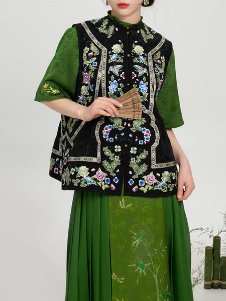 Neo-Chinese Jacquard Vest (Majia) – Handmade Su Embroidery with