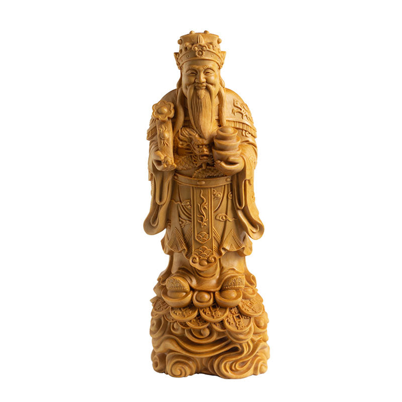 Hand-Carved Boxwood God of Wealth Statue Chinese Caishen Ye Sculpture-01