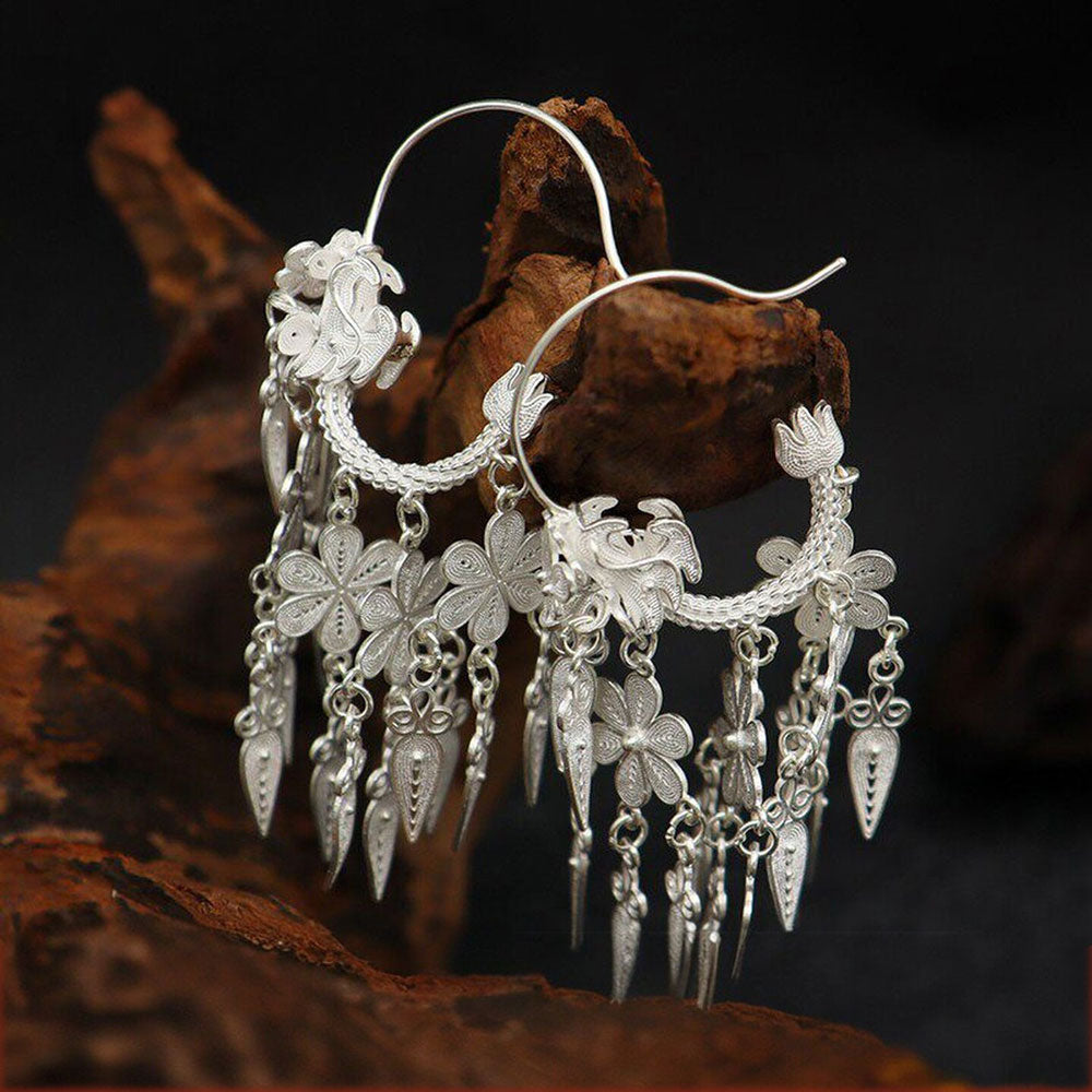 Handmade Auspicious Chinese Dragon Filigree Silver Earrings-01