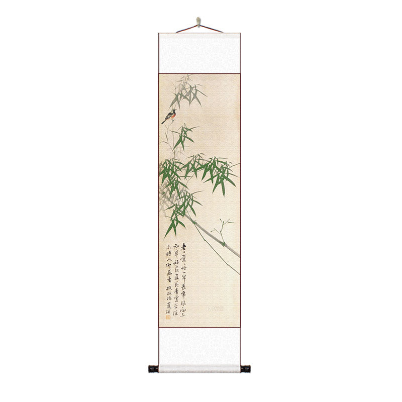 Modern Minimalist Chinese-Inspired Bamboo and Bird Scroll Hanging Art for Space Decoration - Art Decor Painting-02