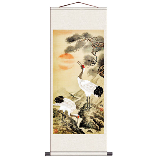 Traditional Chinese Painting Reproduction - Auspicious Crane Silk Scroll Hanging Painting-01