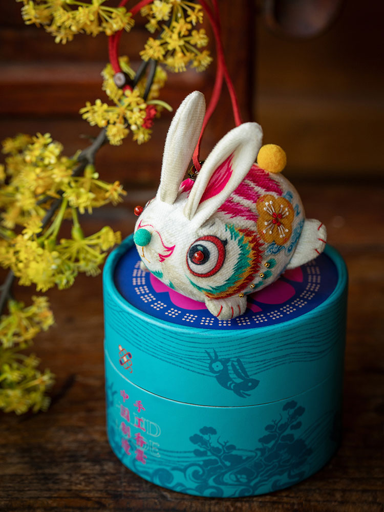 Adorable Bunny Osmanthus Scented Sachet Hand Embroidery Hanging Pendant Herbal Calming Blessing Bag Gift-01