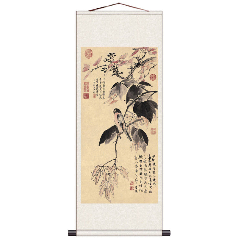 Traditional Chinese-style Freehand Painting of Plum Flowers and Autumn Scenery Silk Scroll Hanging Painting Chinese Style Wall Decoration Art-03