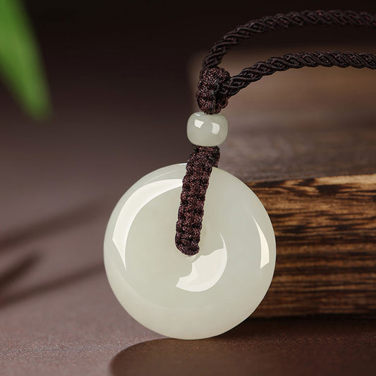 Natural Hetian Qingshui Jade Ping An Kou Jade Pendant Necklace Couple Gift-01