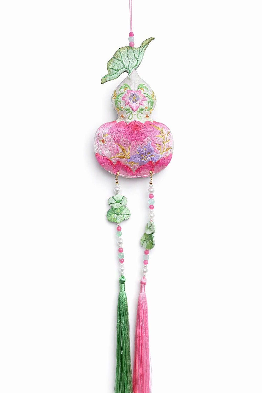 Double-Sided Embroidered Pink Lotus Tassel Sachet Charm-01
