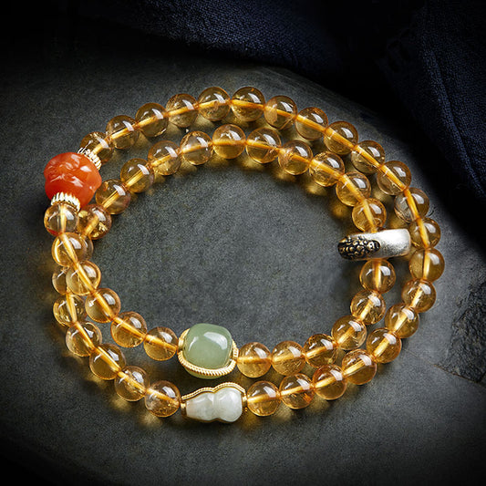 Double Circle Natural Clear Citrine Bracelet with Hetian Jade Multiple Gemstones-02