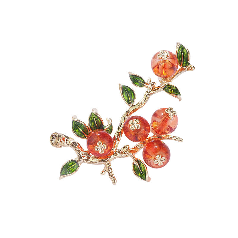 "Shi Shi Ru Yi" - Natural Beauty Glass Persimmon Brooch Perfect Jewelry Gift-01