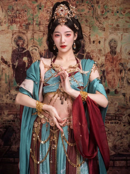 Classic Exotic Style Dunhuang Feitian Cosplay Western Region Princess Hanfu Costume Four-Piece Set-01