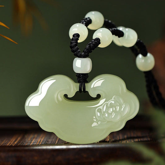 Hetian Jade Lotus Ruyi Lock Necklace-01