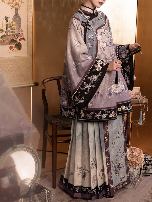 New Chinese Style Purple Cross-collared Suit with Butterfly and Flower ...