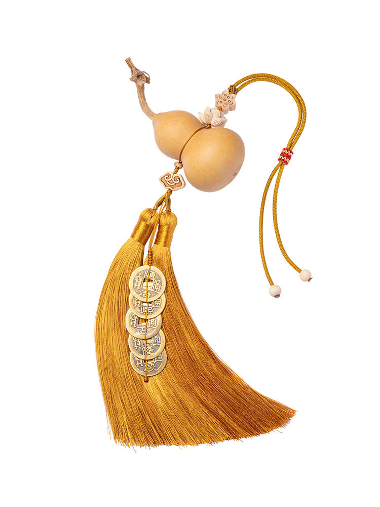 Brass Five Emperors' Coins Gourd Feng Shui Wall Hanging Art Spiritual Gift Living Room Bedroom Feng Shui Decor-01