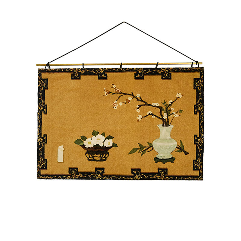 Whispering Plums: Traditional Chinese Vase Tapestry Art-01