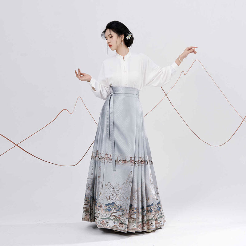 Traditional Chinese Auspicious Patterns - Deer and Kunlun Wonderland Hanfu Mamianqun Skirt-02