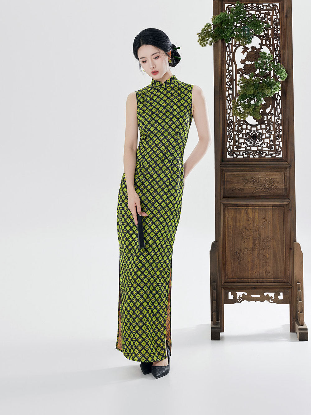 Geometric Jacquard Qipao Cheongsam Dress-01