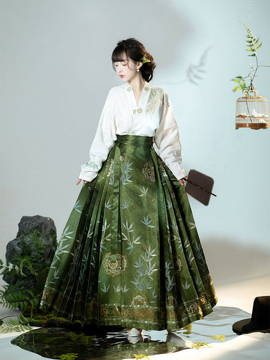 Swaying Bamboo Shadows, Glittering Brilliance, Radiant Beauty - Morden Mamianqun Hanfu Skirt-01