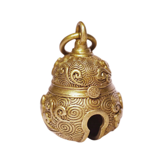 Vintage Chinese Auspicious Cloud Pattern Handcrafted Brass Gourd-shaped Bell Pendant-01