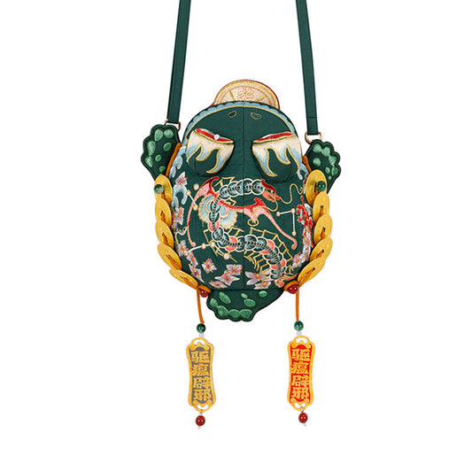 Golden Money Toad Embroidered Crossbody Phone Bag - Turquoise Green-01