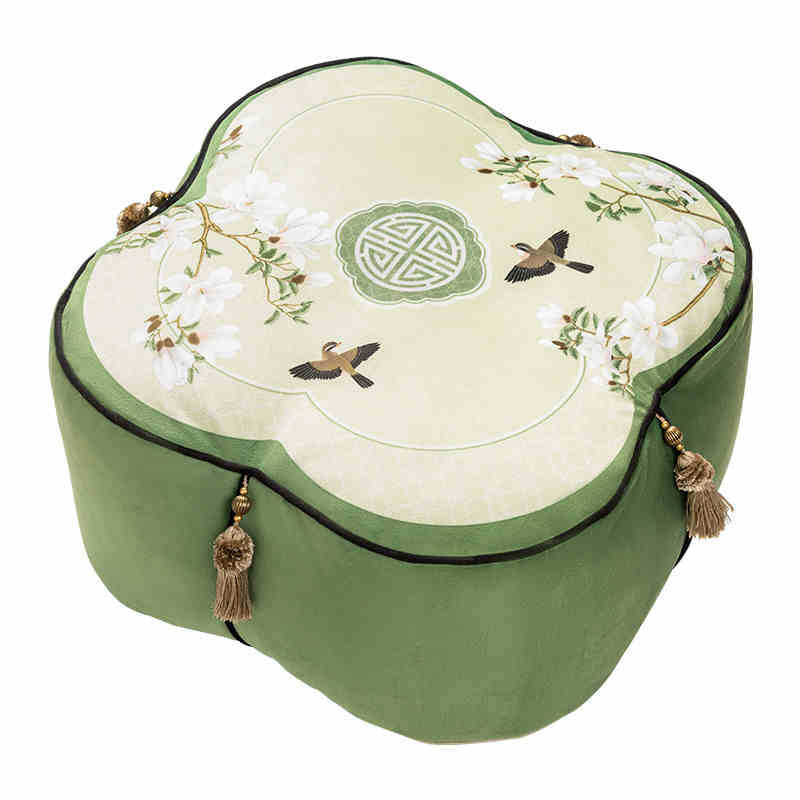 Jade Magnolia at Spring Dawn - Chinese Printed Meditation Pouf Pillow Floor Cushion