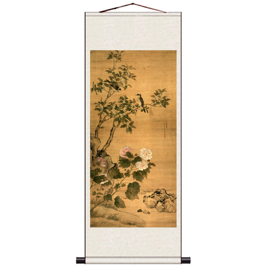Traditional Chinese Painting Reproduction - Peony Flowers 「Bringing Endless Glory and Wealth」Silk Scroll Hanging Painting-01