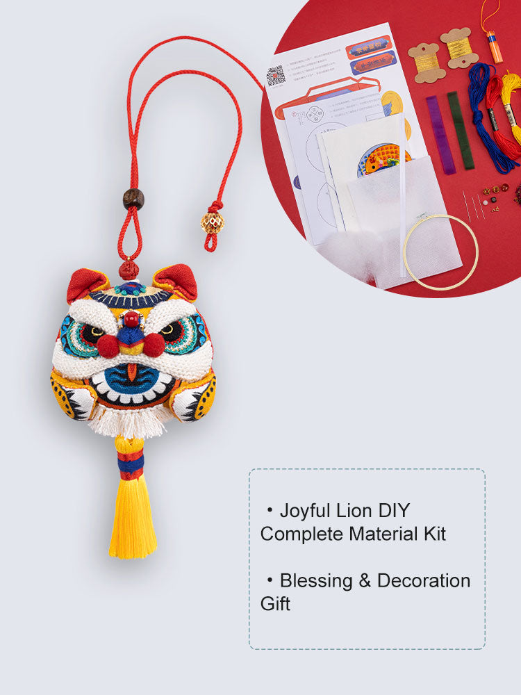 Peace Double Fish and Joyful Lion Talisman Hand Embroidery DIY Material Kit-Blessing Embroidery Amulet and Protective Blessing Sachet Christmas Gift-02