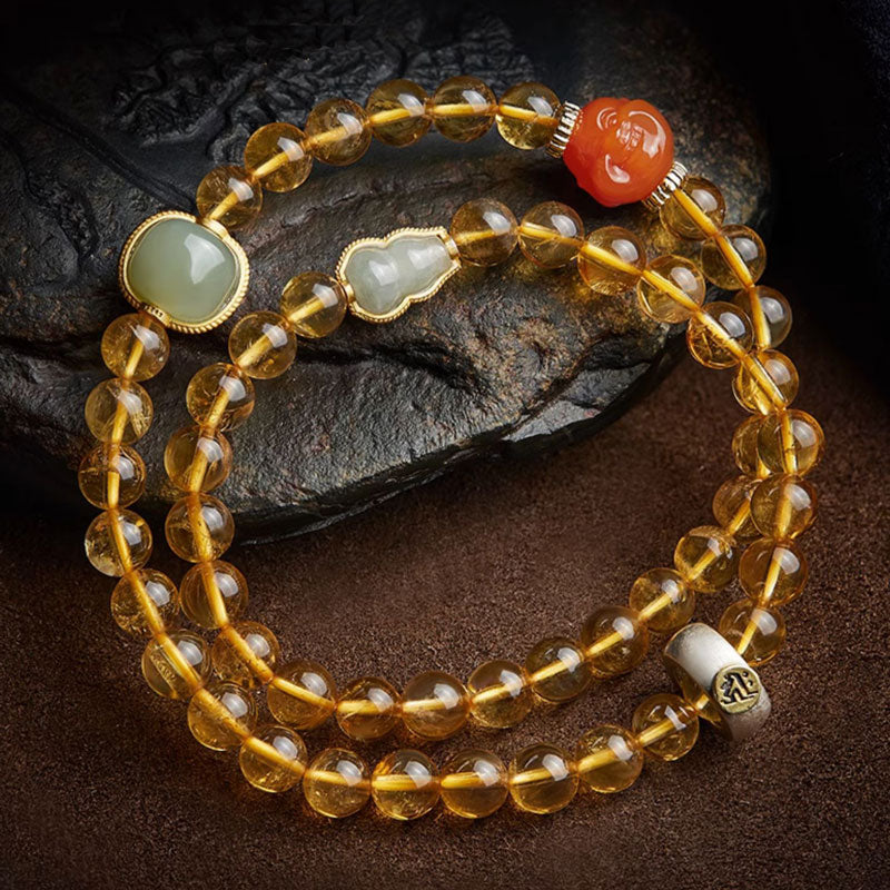 Double Circle Natural Clear Citrine Bracelet with Hetian Jade Multiple Gemstones-01