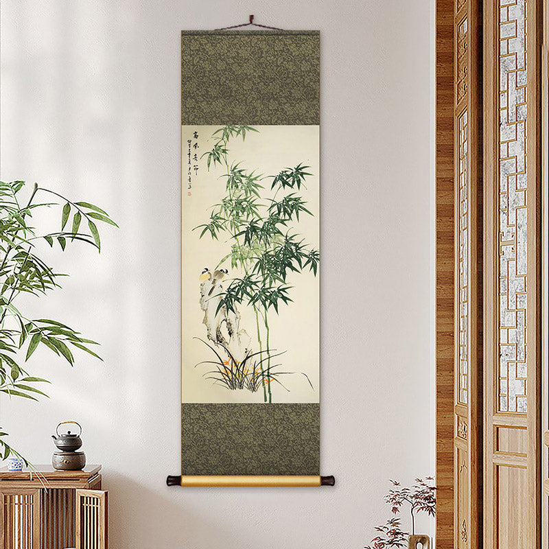 Chinese Classical Bamboo Silk Scroll Hanging Painting for Bookroom Art Space Decoration-02