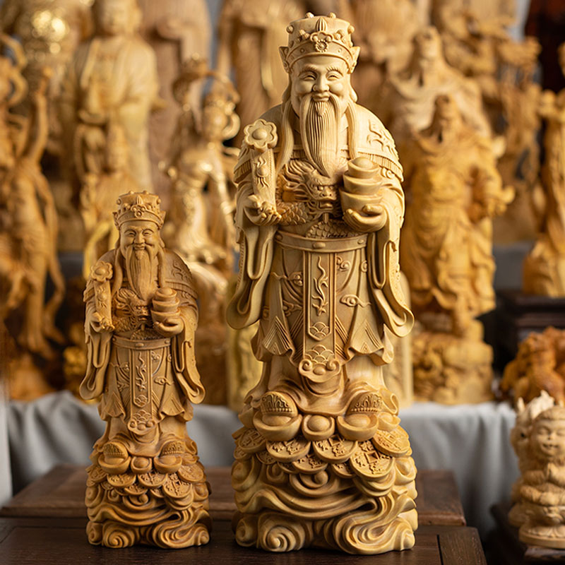 Hand-Carved Boxwood God of Wealth Statue Chinese Caishen Ye Sculpture-02
