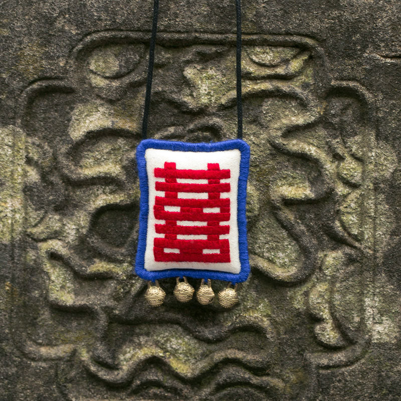 Hand Embroidered Red Double "囍" Pendant Necklaces Couple Necklaces Wedding Gift-02