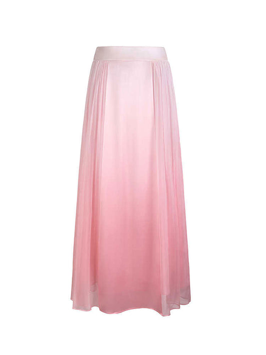 Gradient Pink Silk Modern Ma Mian Skirt – Wrap Midi Skirt for Women-02