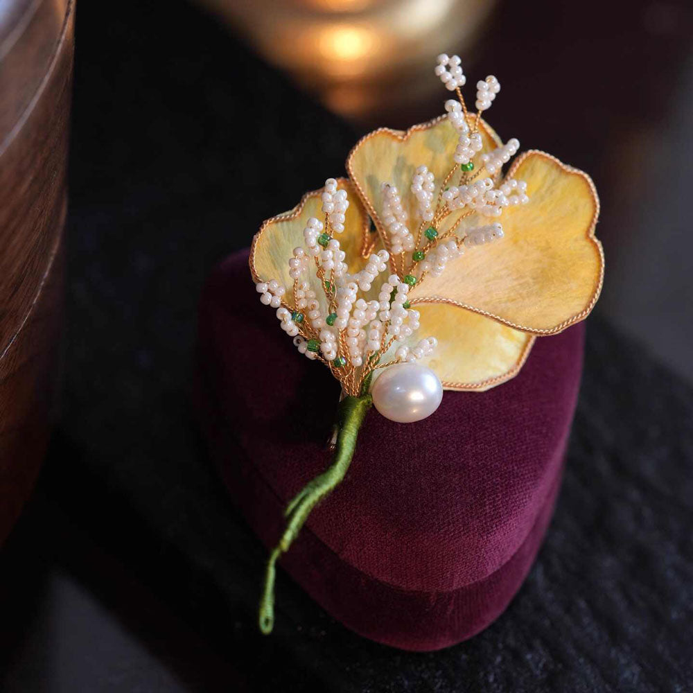 Chinese Ronghua Ginkgo Leaf Brooch — Elegant Gift for Her-02