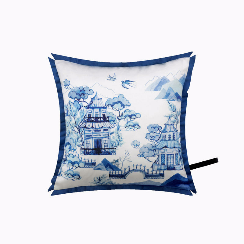 Vintage Classic Blue and White Floral Printed Cushion Series Home Decor Pillow-02
