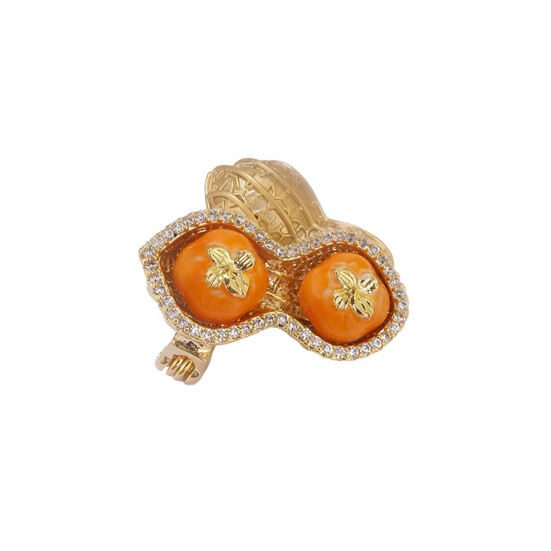 "Hao Shi Fa Sheng" - Natural Inspired Peanut and Persimmon Brooch for Women-02