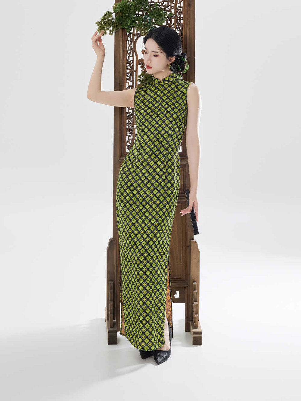 Geometric Jacquard Qipao Cheongsam Dress-04