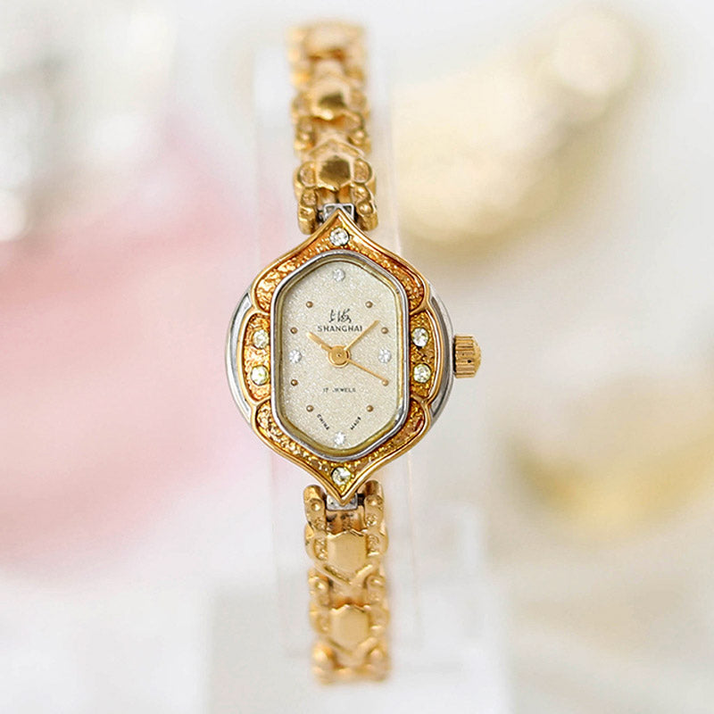 90s Retro Art Deco Style Gold-Plated Women's Manual Mechanical Watch-02