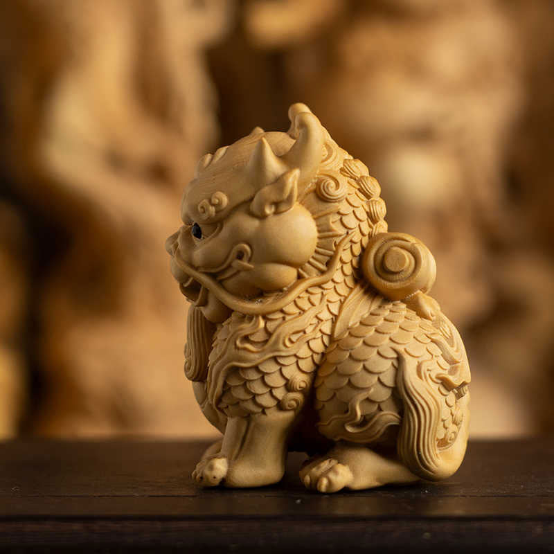 Small-Leaf Boxwood Qilin Sculpture - Palm-Sized Celestial Guardian Quality Craftsmanship-04