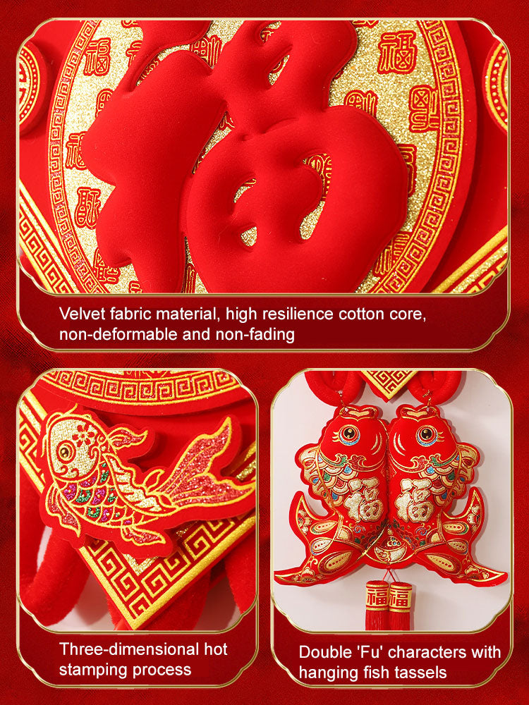 Red 'Fu' Character Auspicious Double Fish Tassel Chinese Knot Wall Decor Hanging Ornament Housewarming Gift-02