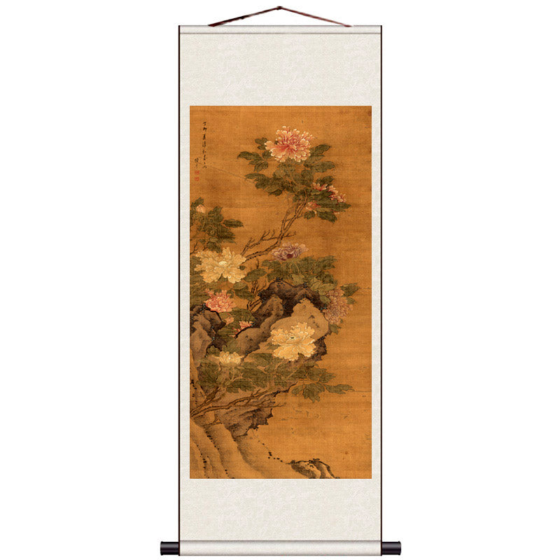 Traditional Chinese Painting Reproduction - Peony Flowers 「Bringing Endless Glory and Wealth」Silk Scroll Hanging Painting-02