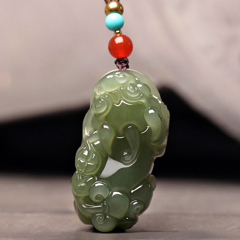 Natural Xinjiang Hetian Jade Green Jade Pixiu「Fortune and Prosperity」Pendant Jade Pendant Necklace Jewelry Gift-02