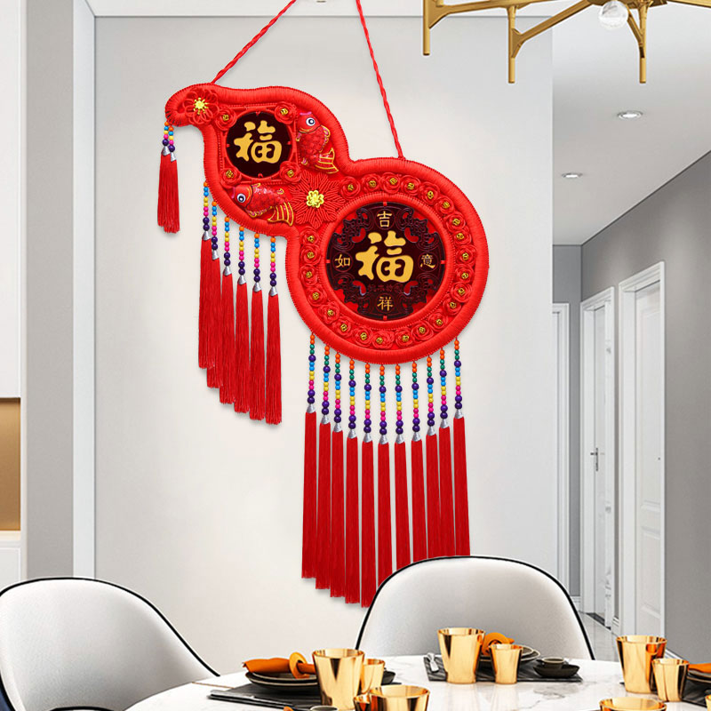 Décoration murale suspendue en bois de pêche en forme de gourde, nœud chinois, pour salon, cadeau de pendaison de crémaillère