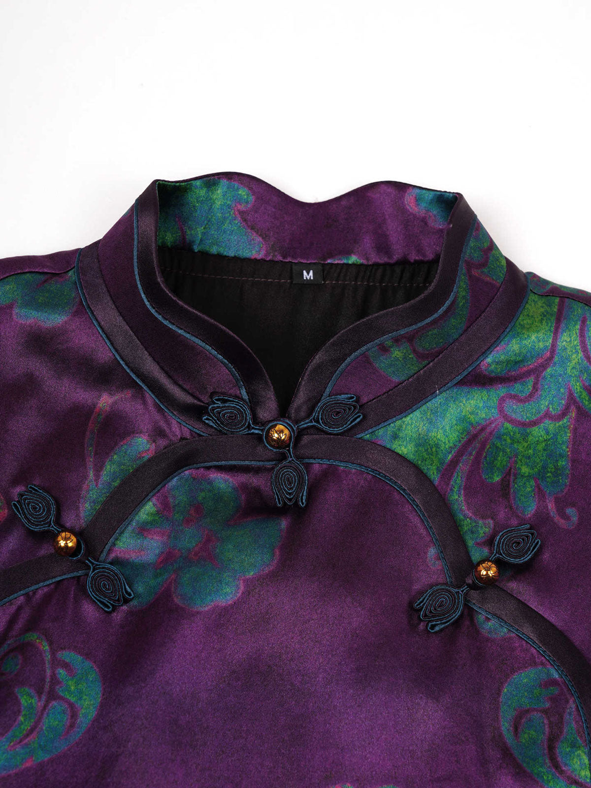 Purple Vintage Floral Handmade Mulberry Silk Qipao Cheongsam Dress-02