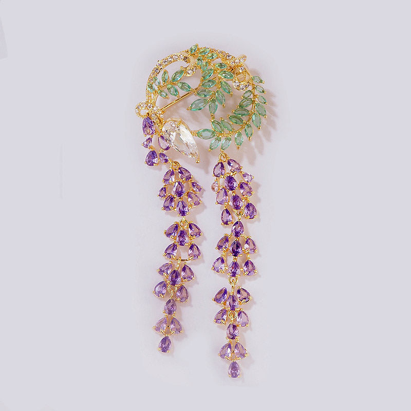 Nature Inspired Romantic Purple Wisteria Exquisite Crystal Tassel Brooch Pin Jewelry Gift-03
