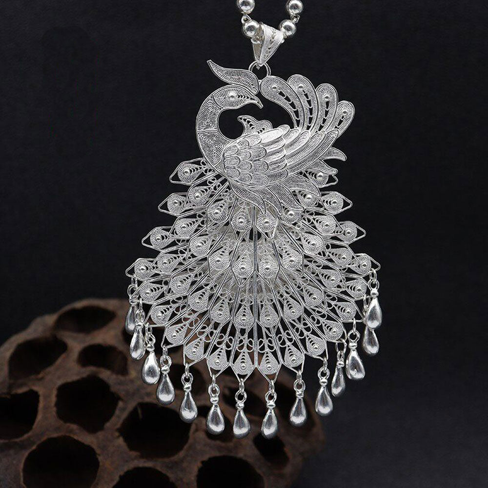 Chinese Heritage Phoenix Filigree Statement Pendant in 999 Fine Silver-01