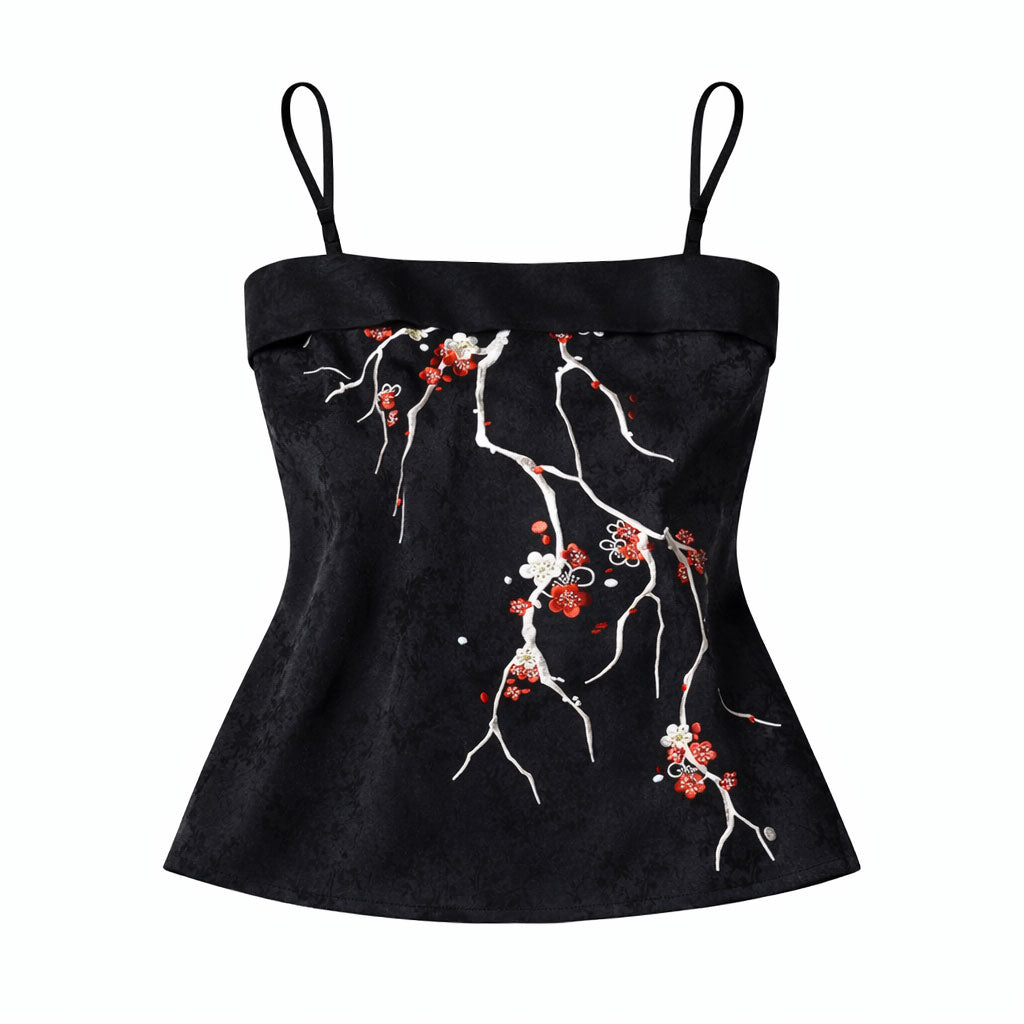 Vintage Plum Blossom Embroidered Camisole - Hanfu Inner Layer Top-02