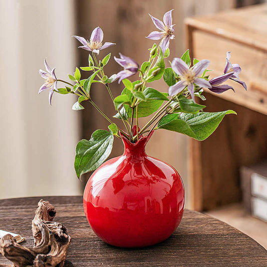 Chinese Auspicious Red Pomegranate-Shaped Ceramic Vase Decoration-02