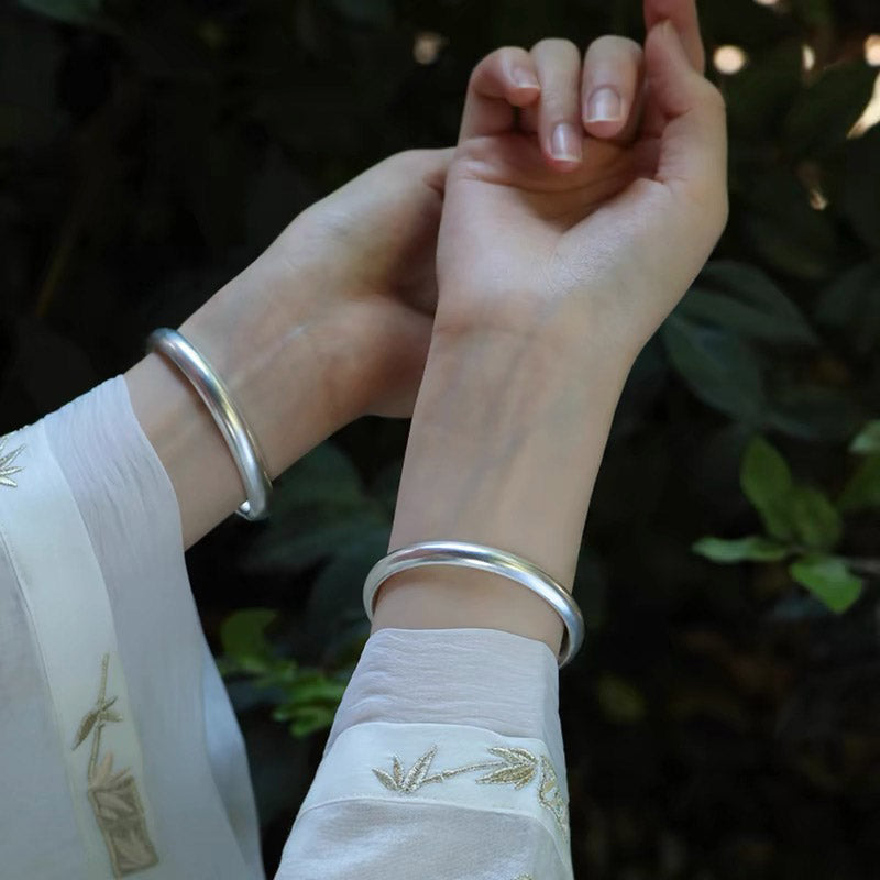 Hand-Carved Classic 999 Fine Silver High Polished Glossy Solid Bangle Bracelet Custome Size-02