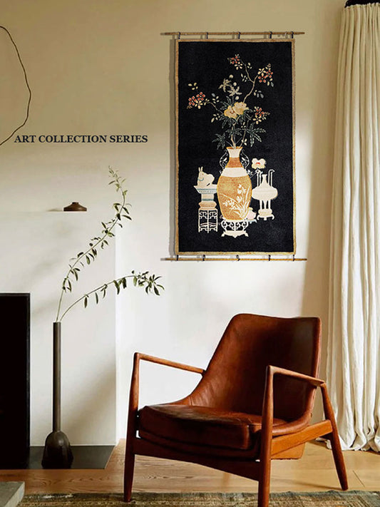 Oriental Classical Vase & Blossom Tapestry Wall Decor-02