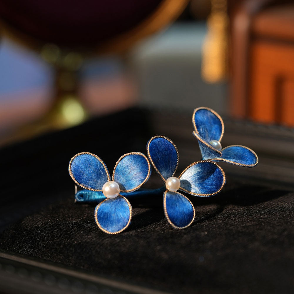 Blue Ronghua Hair Clip with Imitation Pearls-02