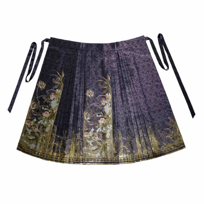 Fragrant Lotus Pond - Classic Lotus Pattern Woven Gold Mamianqun Skirt-01